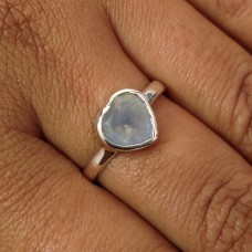 Natural Rainbow Moonstone Heart Silver Ring